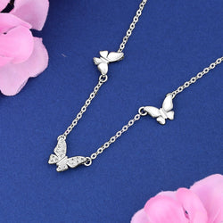 Triple Butterfly Necklace Sterling Silver Pendant Necklace