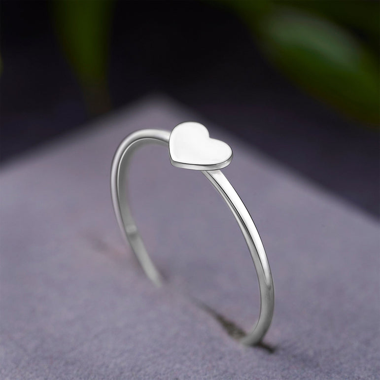 Minimalist Cute Heart Ring Sterling Silver US7 / Rhodium Plated
