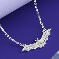 CZ Vampire Bat Necklace Sterling Silver Pendant Necklace