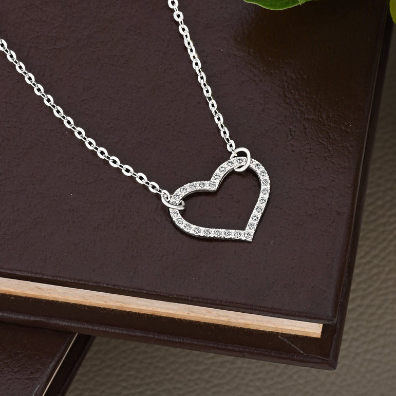 Minimalist CZ Open Heart Necklace Sterling Silver Pendant Necklace