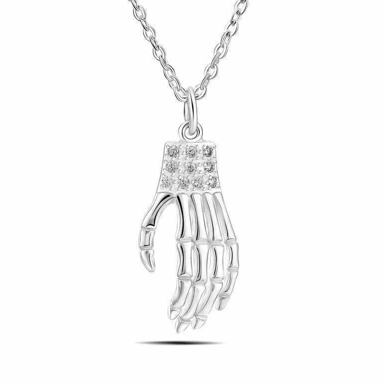 Sterling Silver Skeleton Hand Necklace Pendant Necklace