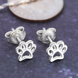 Petite Pet Paw Print Earrings Stud Sterling Silver Stud Earrings
