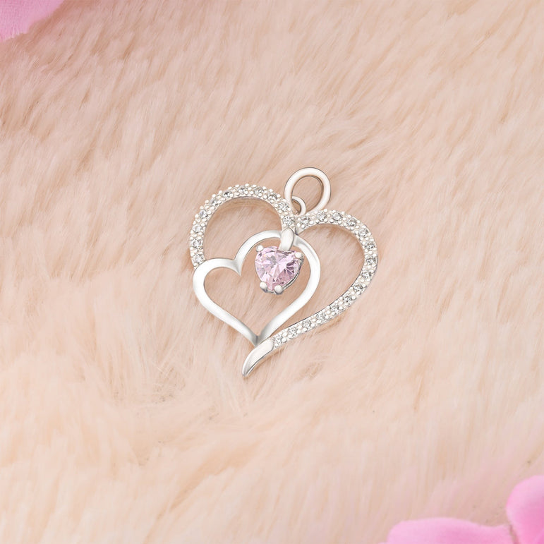 Triple Heart Pendant Sterling Silver with Pink CZ Pendant