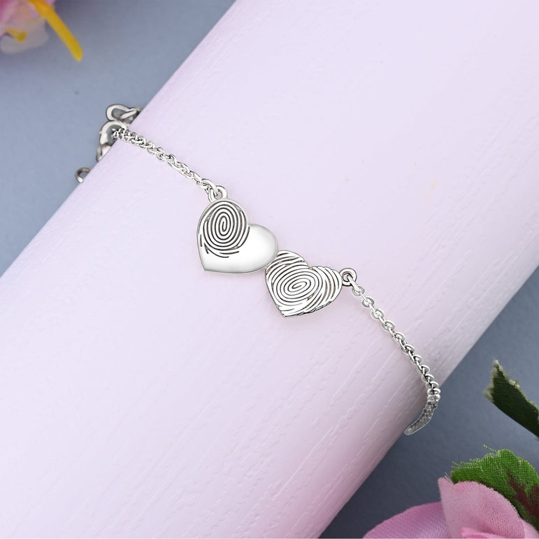 Double Heart Fingerprint Necklace Sterling Silver Pendant Necklace
