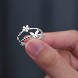 Minimal Flower Ring Sterling Silver Stacking Ring