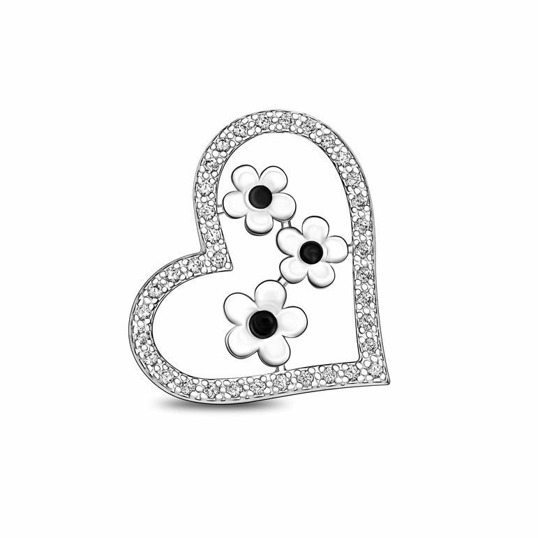 CZ Open Heart Flower Pendant Sterling Silver Pendant