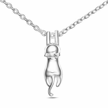 Hanging Cat Necklace Sterling Silver Pendant Necklace