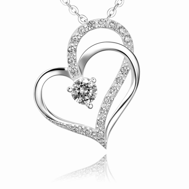 Eternity Silver Double Heart Necklace Pendant Necklace Length 16"-18" / High Polished