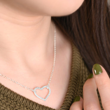 Minimalist CZ Open Heart Necklace Sterling Silver Pendant Necklace