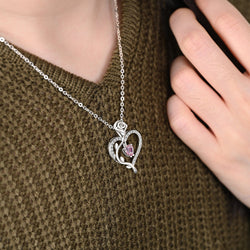 Sterling Silver Rose Heart Necklace with Pink CZ Pendant Necklace