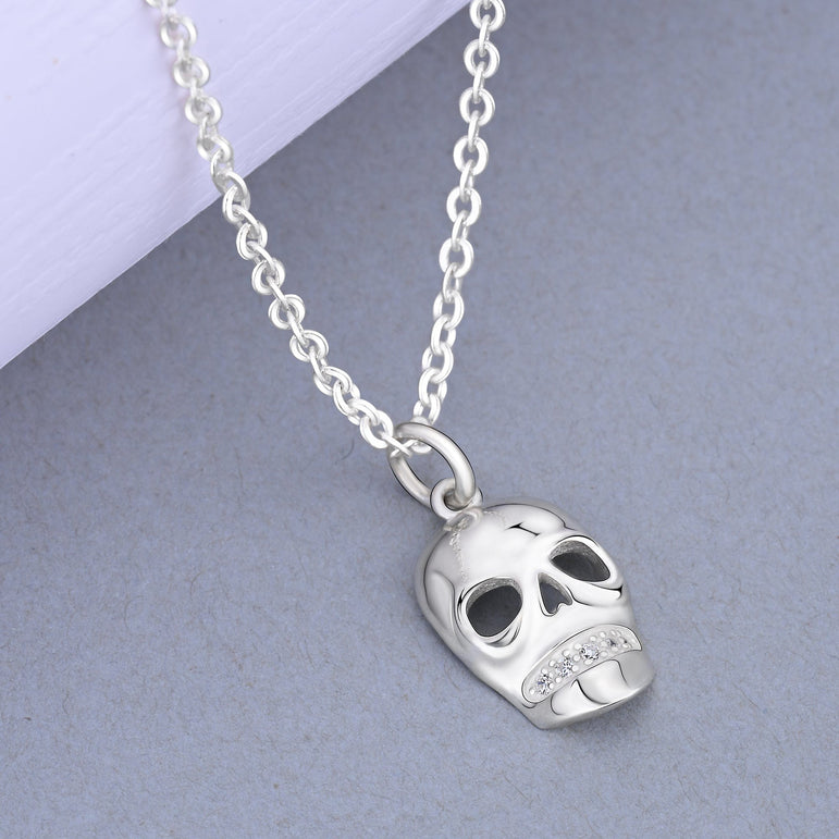 CZ Spooky Skull Pendant Sterling Silver Pendant