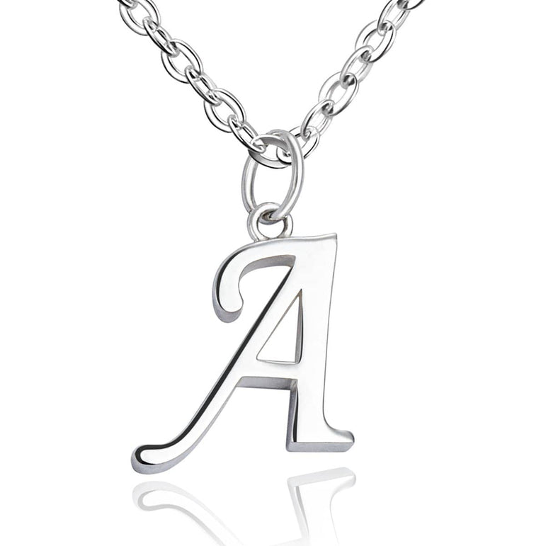 Simple Initial Necklaces Sterling Silver, 16"-18" Pendant Necklace A / High Polished