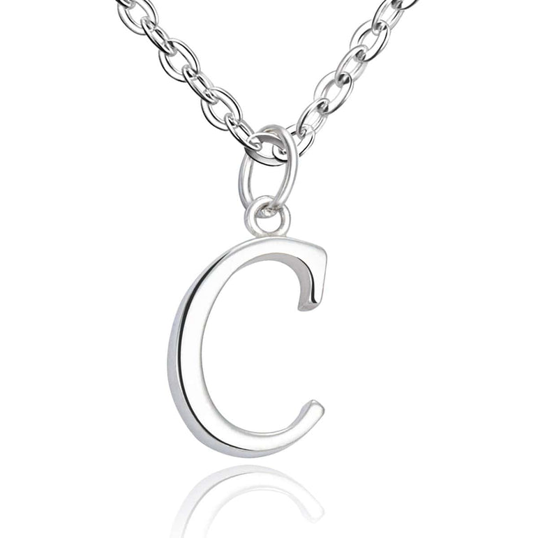 Simple Initial Necklaces Sterling Silver, 16"-18" Pendant Necklace C / High Polished