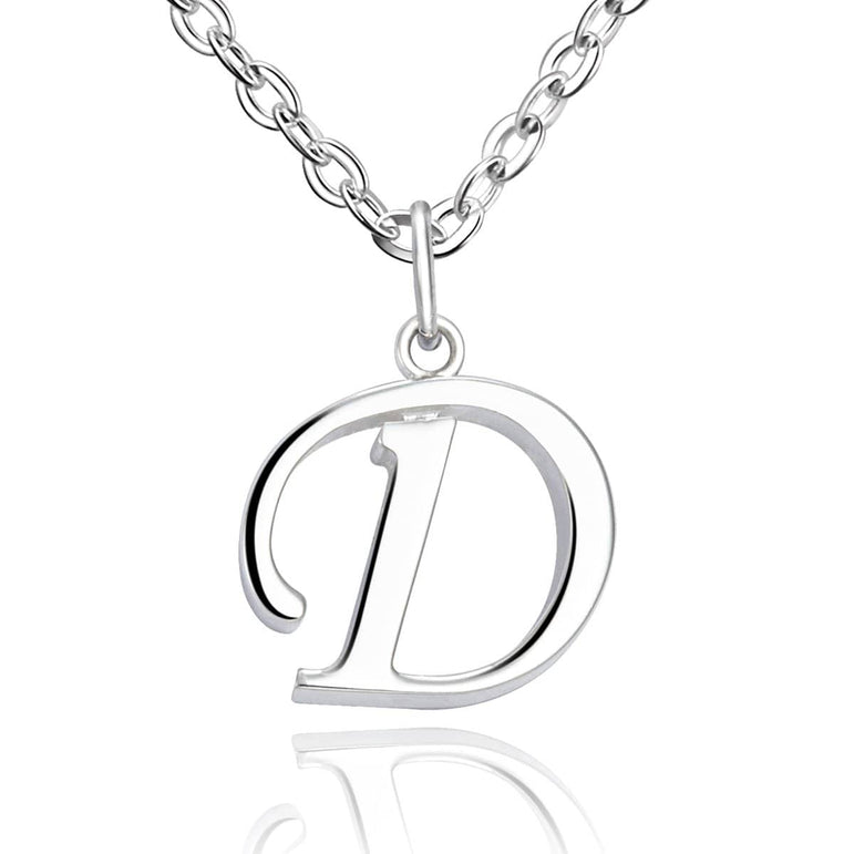 Simple Initial Necklaces Sterling Silver, 16"-18" Pendant Necklace D / High Polished