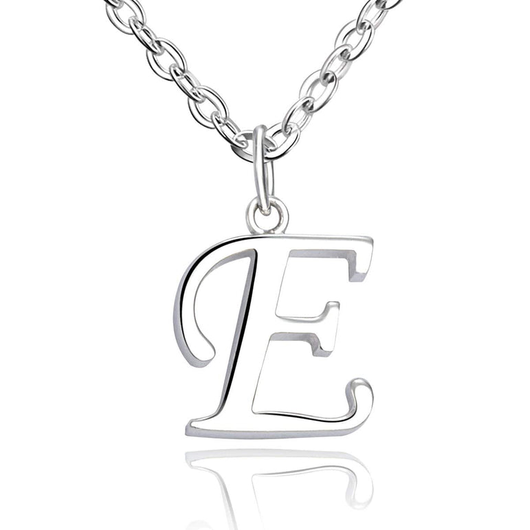 Simple Initial Necklaces Sterling Silver, 16"-18" Pendant Necklace E / High Polished