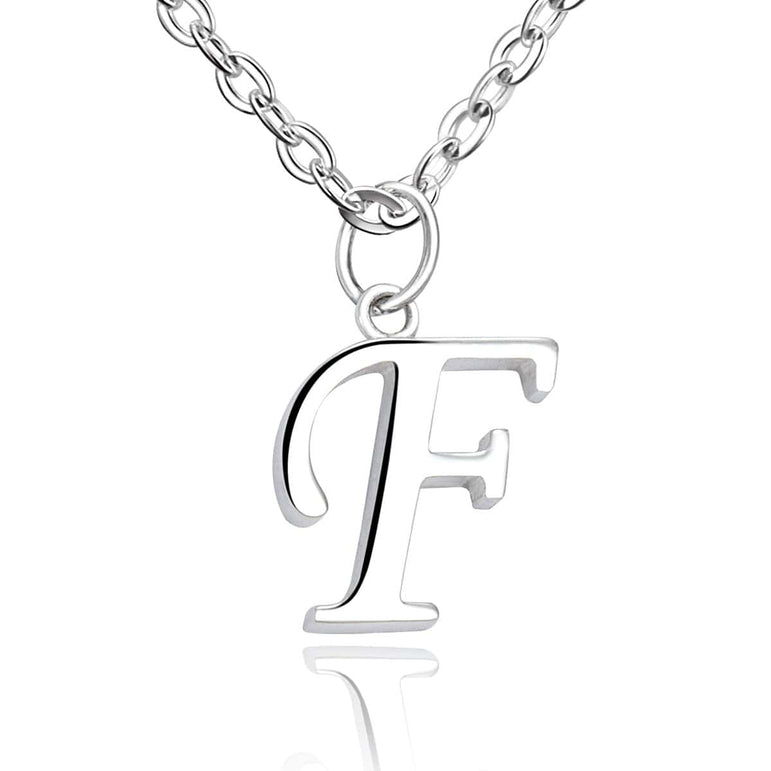 Simple Initial Necklaces Sterling Silver, 16"-18" Pendant Necklace F / High Polished