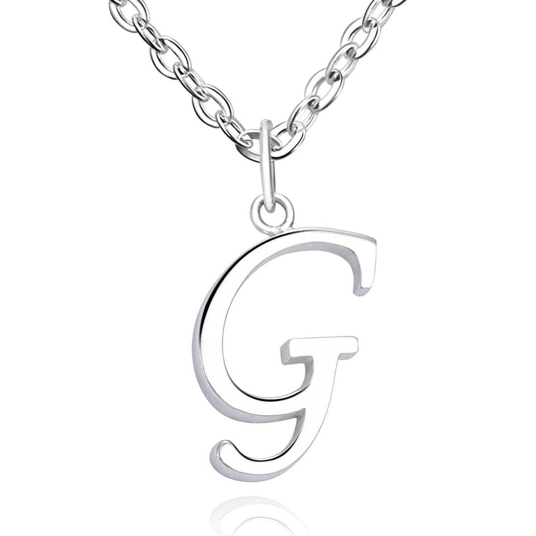 Simple Initial Necklaces Sterling Silver, 16"-18" Pendant Necklace G / High Polished