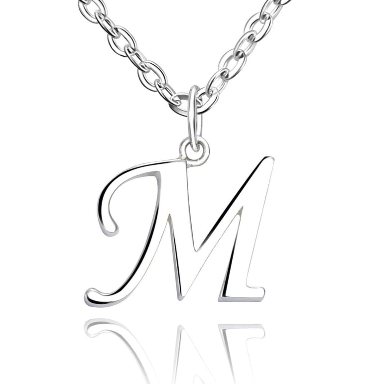 Simple Initial Necklaces Sterling Silver, 16"-18" Pendant Necklace M / High Polished