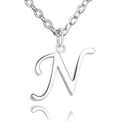 Simple Initial Necklaces Sterling Silver, 16"-18" Pendant Necklace N / High Polished