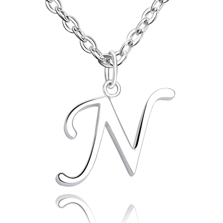 Simple Initial Necklaces Sterling Silver, 16"-18" Pendant Necklace N / High Polished