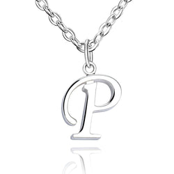 Simple Initial Necklaces Sterling Silver, 16"-18" Pendant Necklace P / High Polished