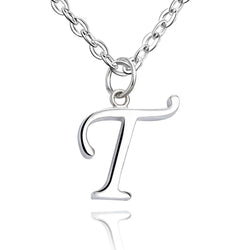 Simple Initial Necklaces Sterling Silver, 16"-18" Pendant Necklace T / High Polished