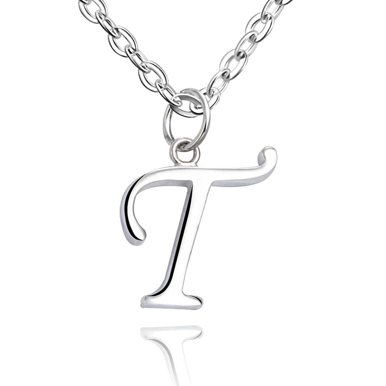 Simple Initial Necklaces Sterling Silver, 16"-18" Pendant Necklace T / High Polished