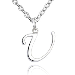 Simple Initial Necklaces Sterling Silver, 16"-18" Pendant Necklace U / High Polished