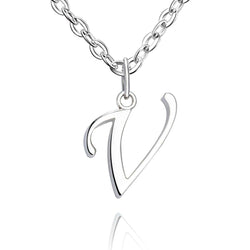 Simple Initial Necklaces Sterling Silver, 16"-18" Pendant Necklace V / High Polished