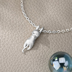 Matte Hanging Cat Necklace Sterling Silver Pendant Necklace