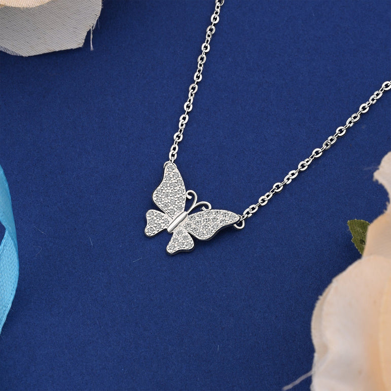 Monarch CZ Butterfly Necklace Sterling Silver Pendant Necklace