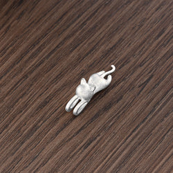 Matte Hanging Cat Pendant Sterling Silver Pendant