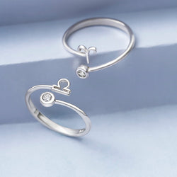Libra Ring Sterling Silver Adjustable Zodiac Sign Ring Ring