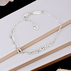 Cursive Love Link Chain Bracelet Sterling Silver Bracelet