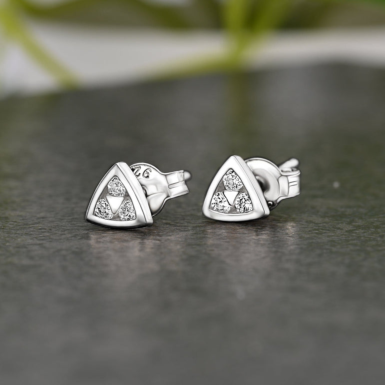 CZ Geometric Triangle Stud Earrings Sterling Silver Stud Earrings