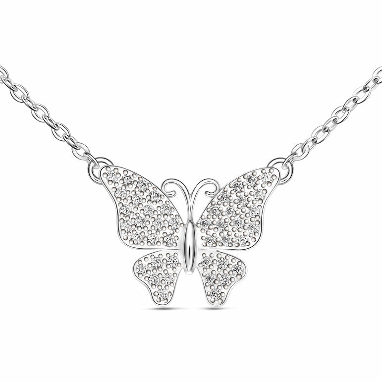 Bedazzled CZ Regal Butterfly Necklace Sterling Silver