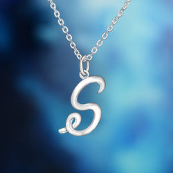 Sterling Silver Cursive V Initial Necklace V Letter Necklace 