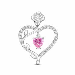 Sterling Silver Rose Heart Pendant with Pink CZ Pendant