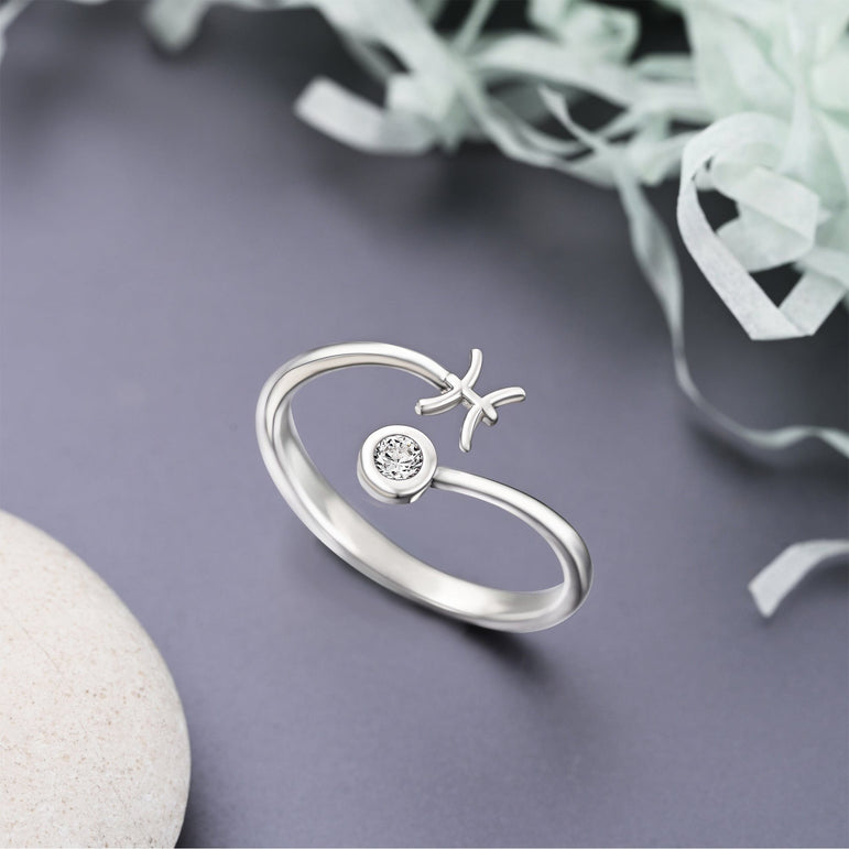 Pisces Ring Sterling Silver Adjustable Zodiac Sign Ring Ring