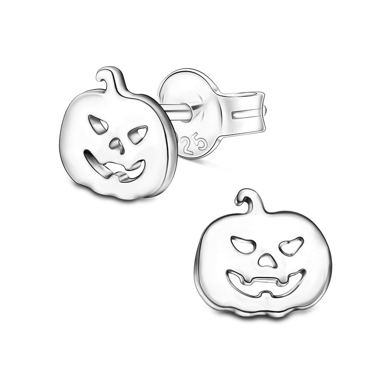 Jack-o-Lantern Pumpkin Stud Earrings Sterling Silver