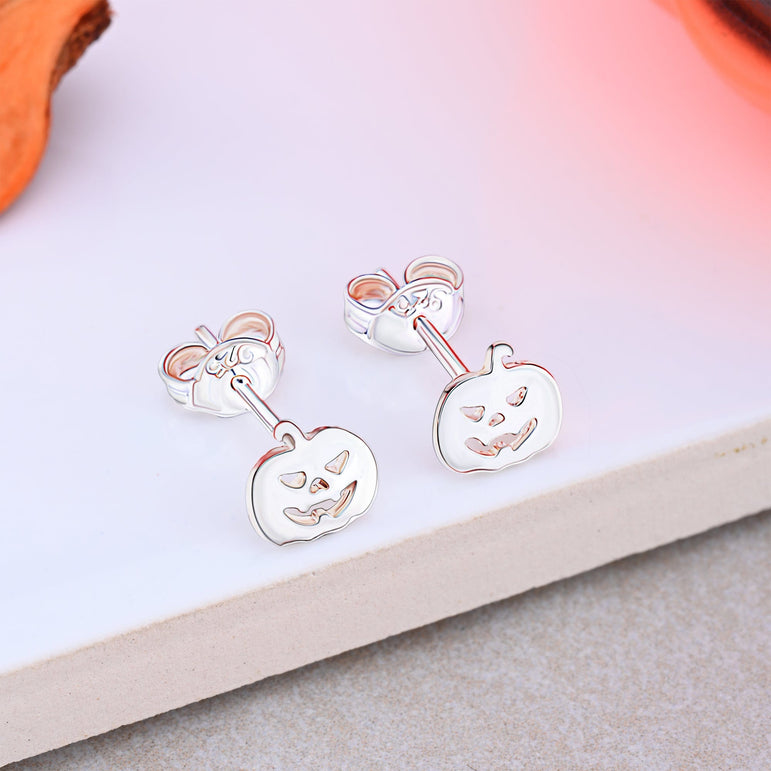 Jack-o-Lantern Pumpkin Stud Earrings Sterling Silver Stud Earrings