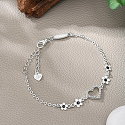 CZ Open Heart Flower Bracelet Sterling Silver Bracelet