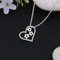CZ Open Heart Flower Necklace Sterling Silver Pendant Necklace