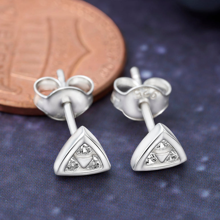 CZ Geometric Triangle Stud Earrings Sterling Silver Stud Earrings