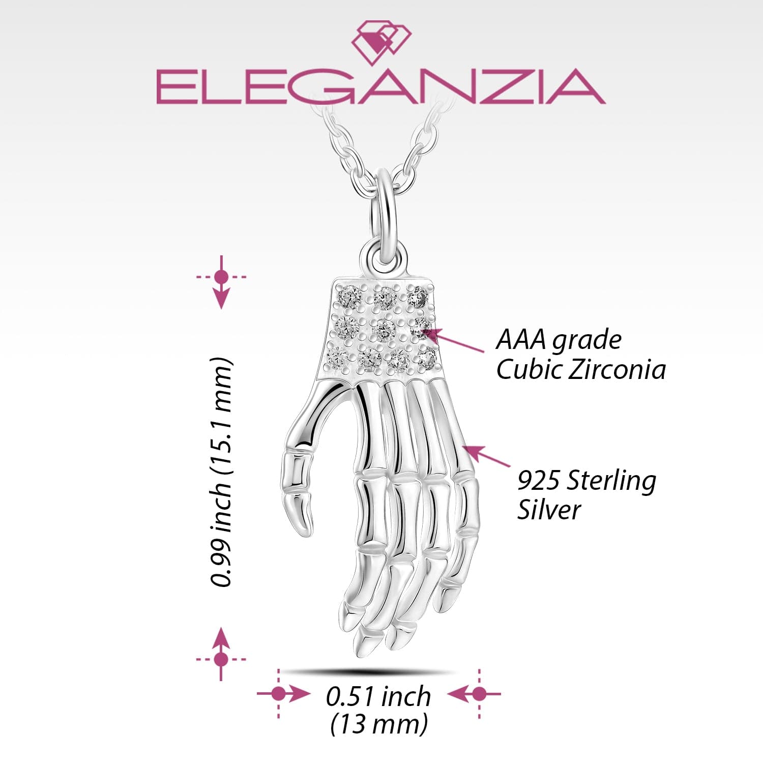 925 Sterling Silver Middle Finger Skull Hand Pendant – Men's Biker Jewelry TA184A