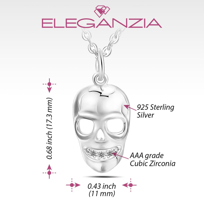 CZ Spooky Skull Necklace Sterling Silver