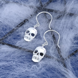 Spooky Skull Dangle Earrings Sterling Silver Drop Earrings