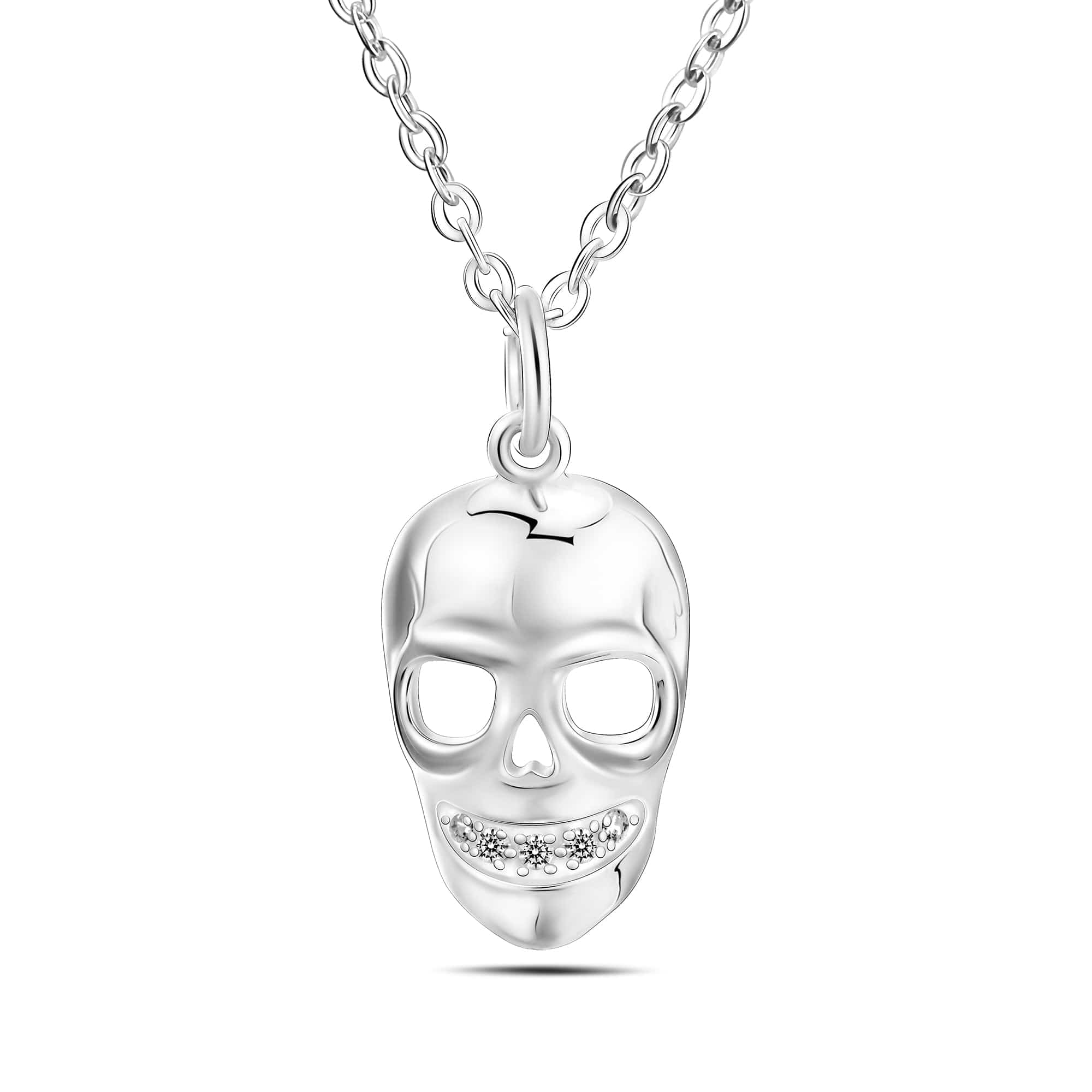 CZ Spooky Skull Necklace Sterling Silver