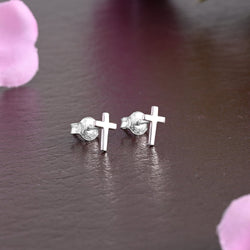 Small Cross Earrings Stud Sterling Silver Stud Earrings