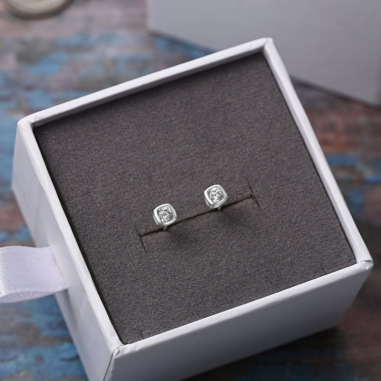 CZ Geometric Square Stud Earrings Sterling Silver Stud Earrings